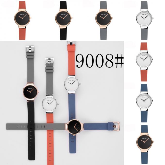 Blauer Lederband-rote Band-Qualitätssicherungs-Legierungs-Uhrgehäuse-Frauen-Mode-Uhr der Mode-WJ-8427
